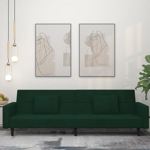 Canapé-lit à 2 places avec deux oreillers Vert foncé Velours