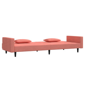 Canapé-lit à 2 places avec deux oreillers Rose Velours