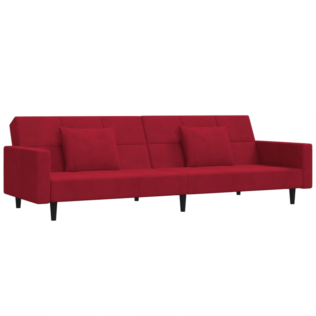 Canapé-lit à 2 places et deux oreillers Rouge bordeaux Velours