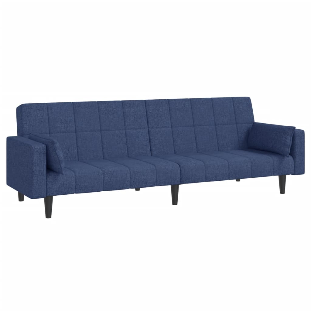Canapé-lit à 2 places avec deux oreillers bleu tissu