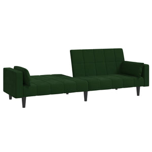 Canapé-lit à 2 places avec deux oreillers Vert foncé Velours