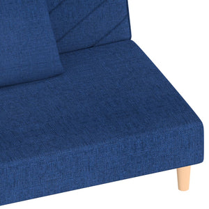 Canapé-lit à 2 places avec deux oreillers bleu tissu