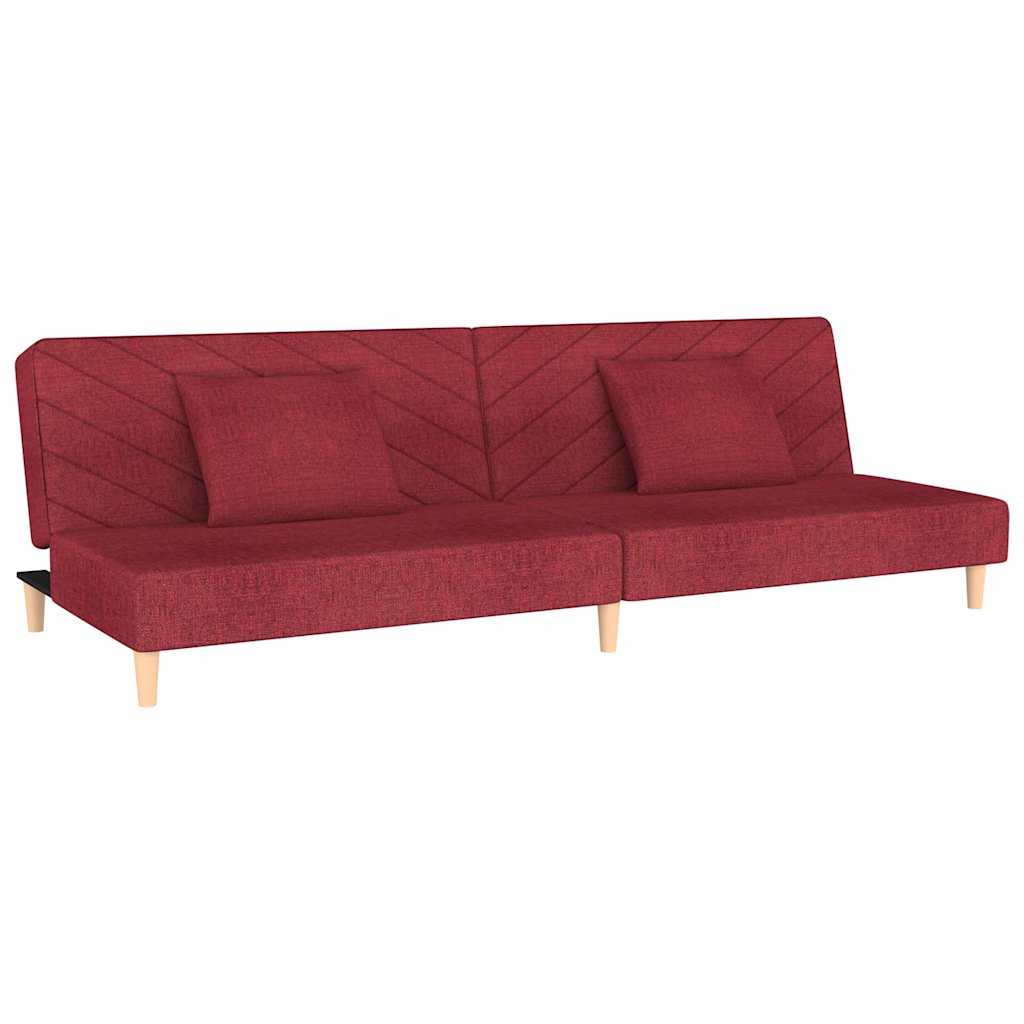 Canapé-lit à 2 places avec deux oreillers rouge bordeaux tissu