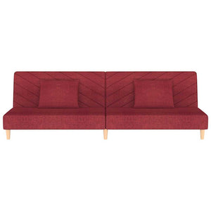Canapé-lit à 2 places avec deux oreillers rouge bordeaux tissu