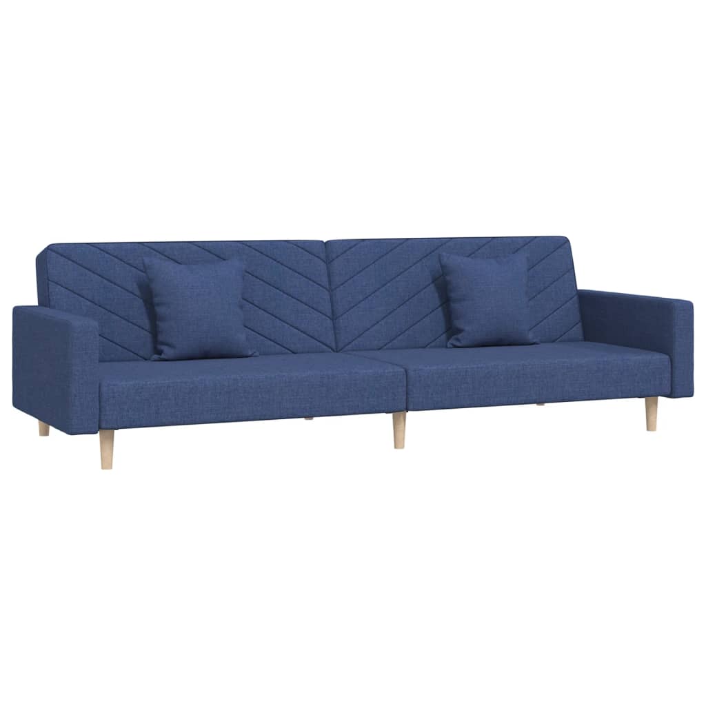Canapé-lit à 2 places avec deux oreillers bleu tissu