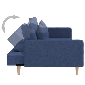 Canapé-lit à 2 places avec deux oreillers bleu tissu