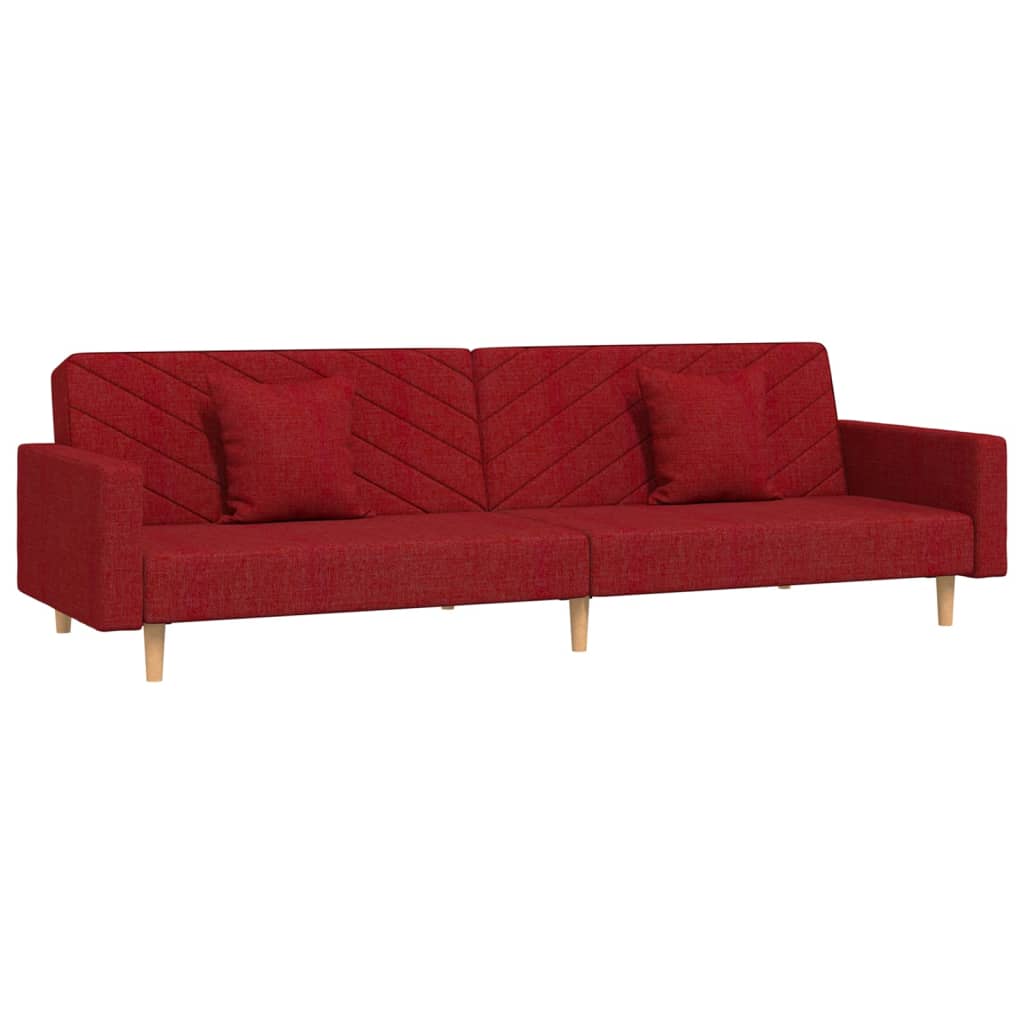 Canapé-lit à 2 places avec deux oreillers rouge bordeaux tissu