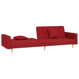 Canapé-lit à 2 places avec deux oreillers rouge bordeaux tissu