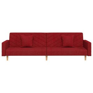 Canapé-lit à 2 places avec deux oreillers rouge bordeaux tissu