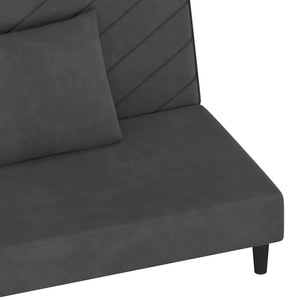 Canapé-lit à 2 places avec deux oreillers Gris foncé Velours