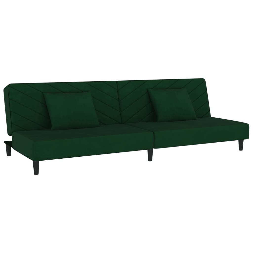 Canapé-lit à 2 places avec deux oreillers Vert foncé Velours