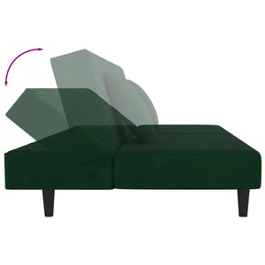 Canapé-lit à 2 places avec deux oreillers Vert foncé Velours
