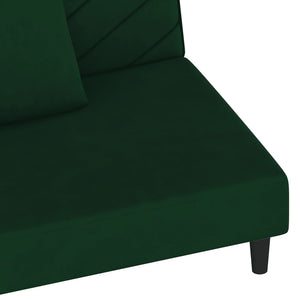 Canapé-lit à 2 places avec deux oreillers Vert foncé Velours