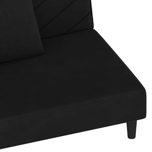 Canapé-lit à 2 places avec deux oreillers Noir Velours