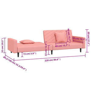 Canapé-lit à 2 places avec deux oreillers Rose Velours