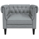 Fauteuil Chesterfield gris clair tissu