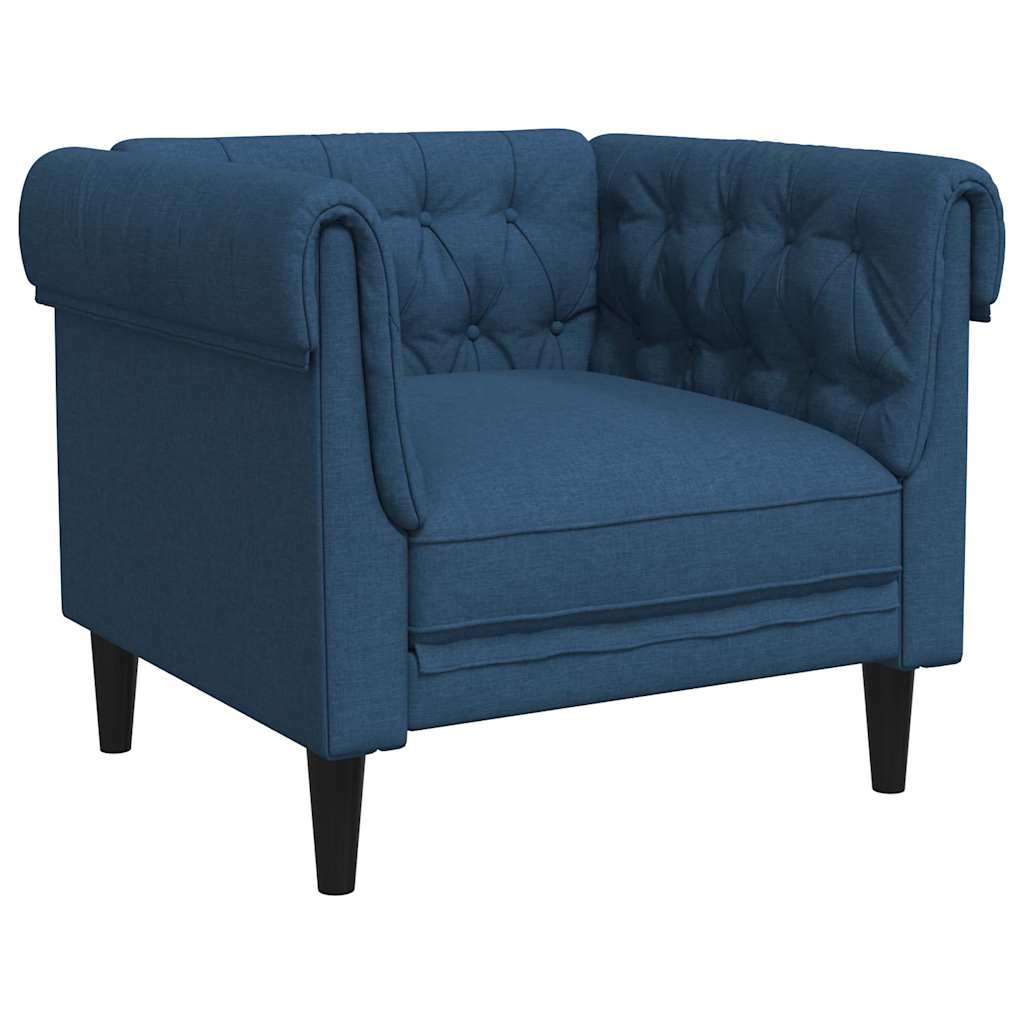Fauteuil Chesterfield bleu tissu