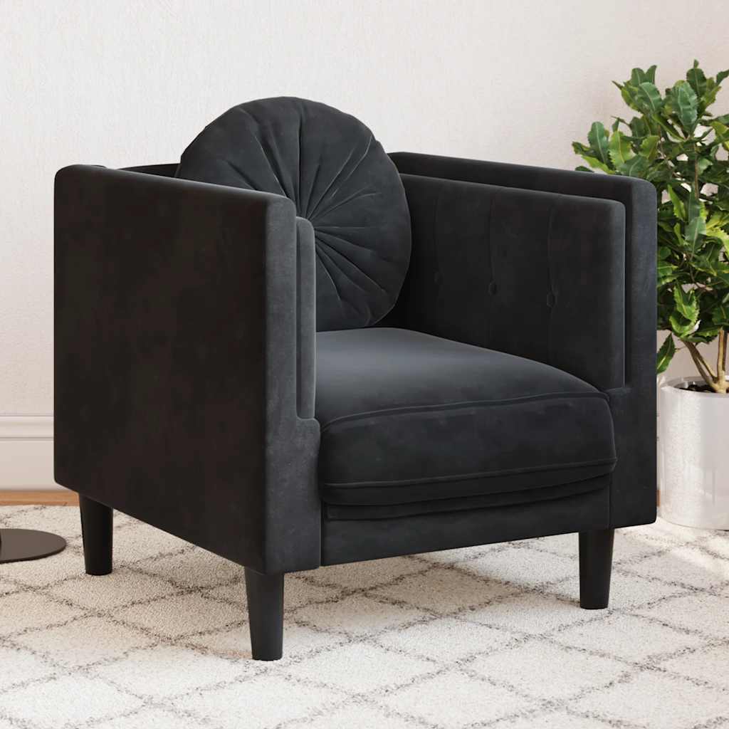 Fauteuil avec coussin noir velours