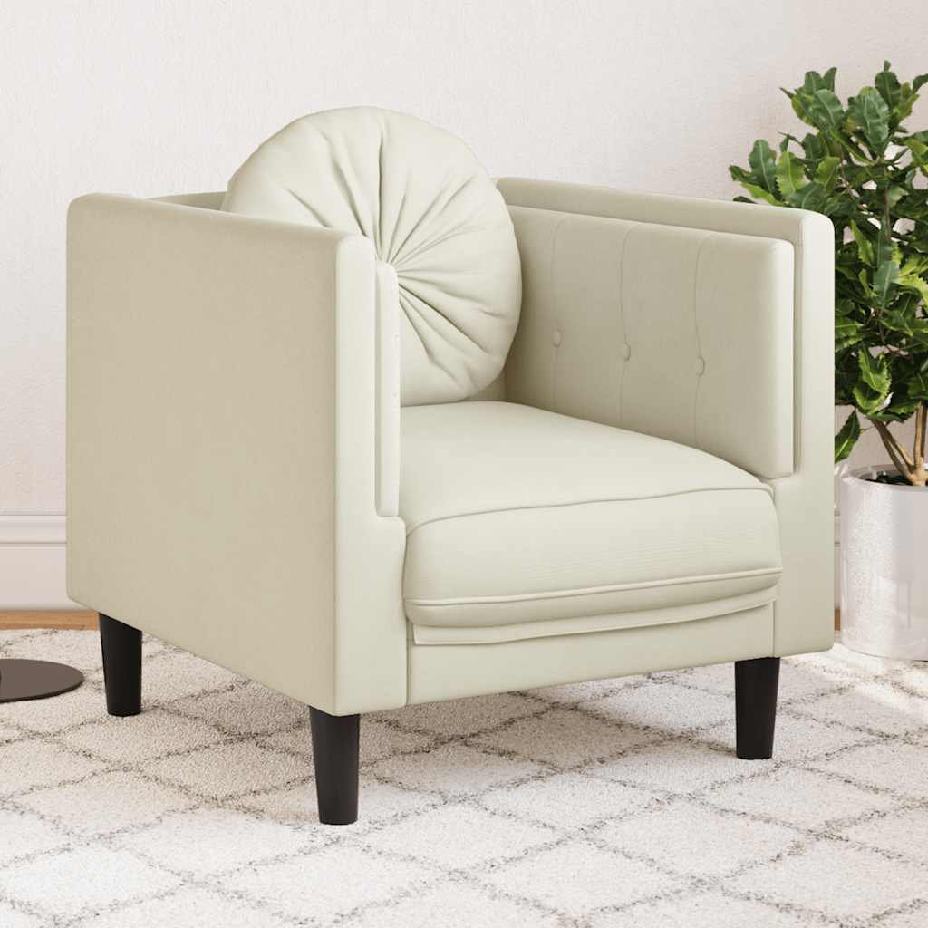 Fauteuil avec coussin crème velours