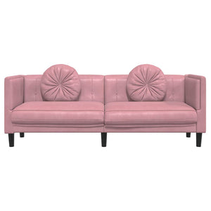 Canapé avec coussins 3 places rose velours