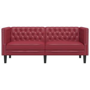Canapé à 2 places Chesterfield rouge bordeaux similicuir