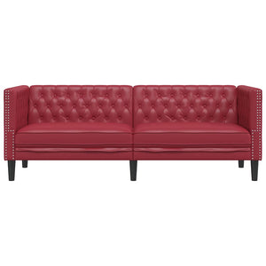 Canapé à 3 places Chesterfield rouge bordeaux similicuir