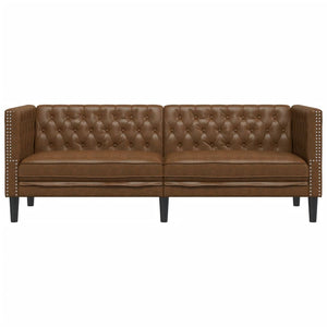Canapé à 3 places Chesterfield marron similicuir daim