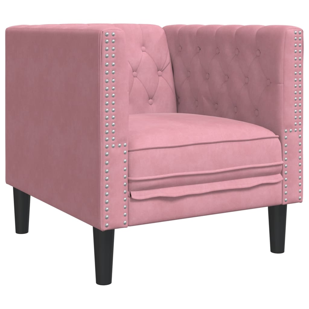 Fauteuil Chesterfield rose velours