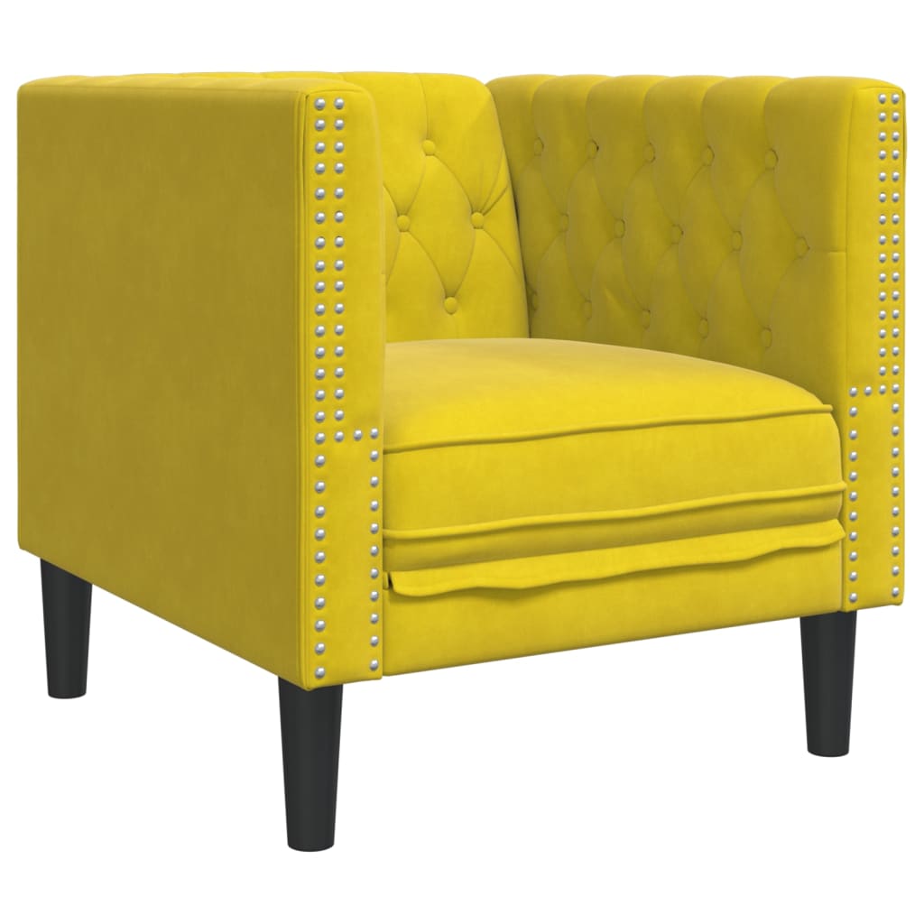 Fauteuil Chesterfield jaune velours
