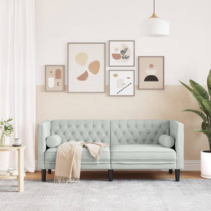 Canapé Chesterfield avec traversins 2 places gris clair velours