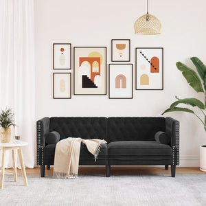 Canapé Chesterfield avec traversins 2 places noir velours