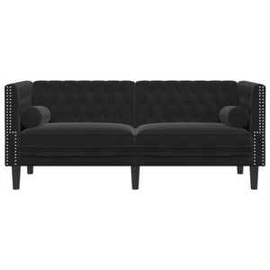 Canapé Chesterfield avec traversins 2 places noir velours