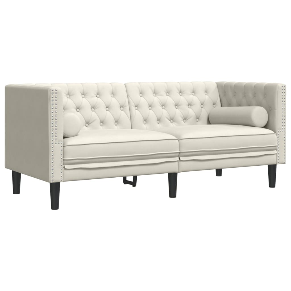 Canapé Chesterfield avec traversins 2 places crème velours