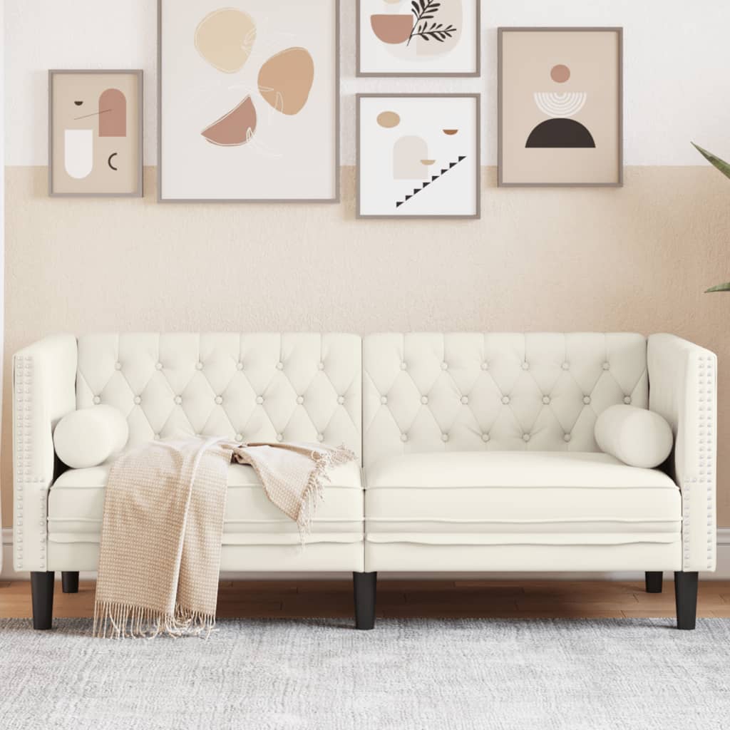 Canapé Chesterfield avec traversins 2 places crème velours