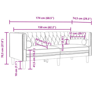 Canapé Chesterfield avec traversins 2 places similicuir daim
