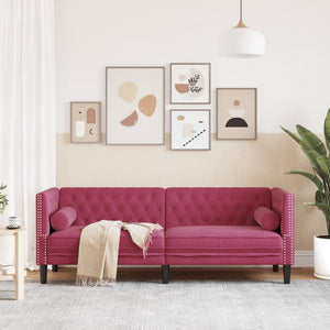 Canapé Chesterfield avec traversins 3 places velours