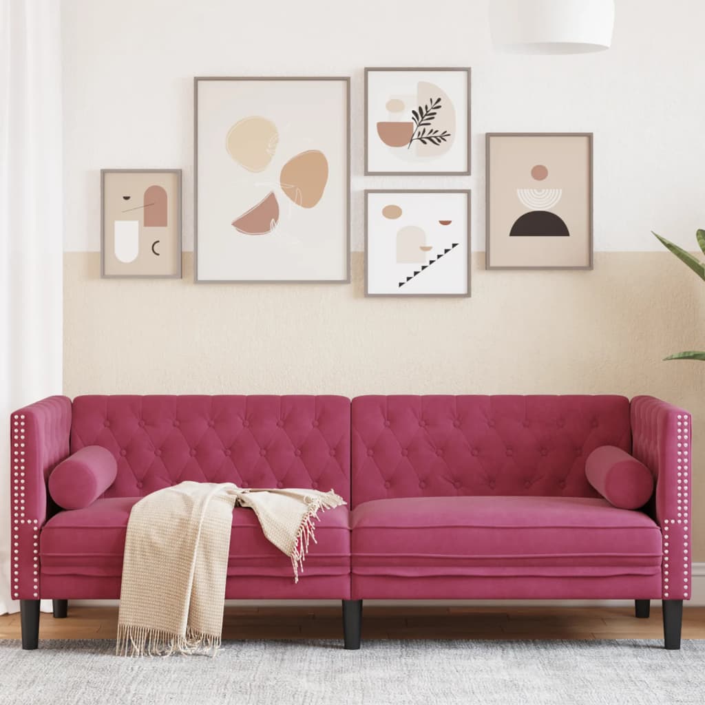 Canapé Chesterfield avec traversins 3 places velours