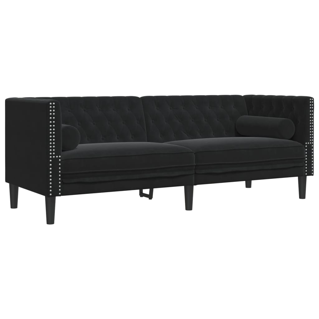 Canapé Chesterfield avec traversins 3 places noir velours