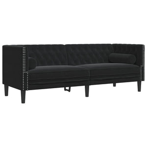Canapé Chesterfield avec traversins 3 places noir velours