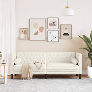 Canapé Chesterfield avec traversins 3 places crème velours