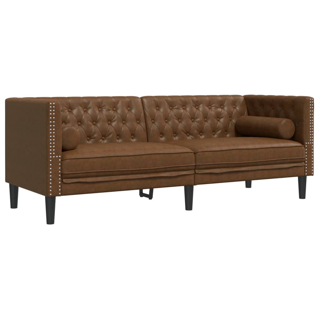 Canapé Chesterfield avec traversins 3 places similicuir daim