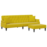 Canapé-lit à 2 places et oreillers et repose-pied jaune velours