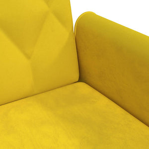 Canapé-lit à 2 places et oreillers et repose-pied jaune velours