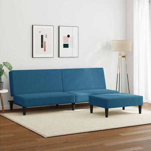 Canapé-lit à 2 places avec repose-pied bleu velours
