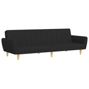 Canapé-lit à 2 places avec repose-pied noir tissu