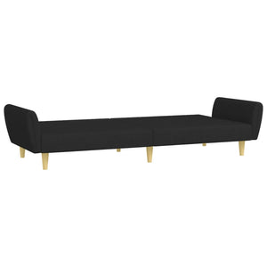 Canapé-lit à 2 places avec repose-pied noir tissu