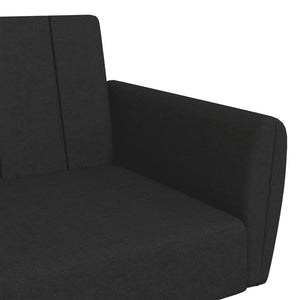Canapé-lit à 2 places avec repose-pied noir tissu