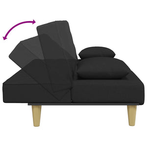 Canapé-lit à 2 places et oreillers et repose-pied noir tissu