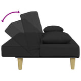Canapé-lit à 2 places et oreillers et repose-pied noir tissu