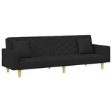 Canapé-lit à 2 places et oreillers et repose-pied noir tissu